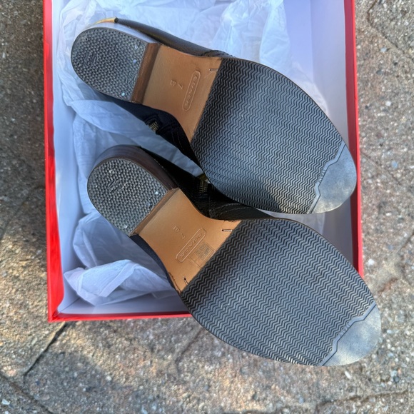 Coach Black Leather Ankle Booties with Gold Zip and Stacked Heel - Picture 3 of 4